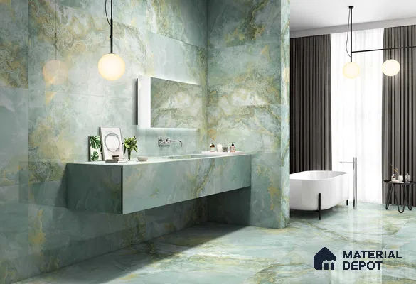 Marble Floor & Wall Tile TL 05818 E Gravier Onyx Olive 2 ft x 4 ft Vitrified Matte Finish - 9 mm |  | Suitable for Living Room, Bedroom, Bathroom
