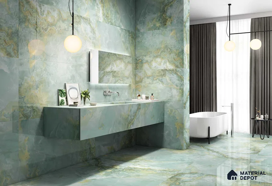 Marble Floor & Wall Tile TL 05818 E Gravier Onyx Olive 2 ft x 4 ft Vitrified Matte Finish - 9 mm |  | Suitable for Living Room, Bedroom, Bathroom
