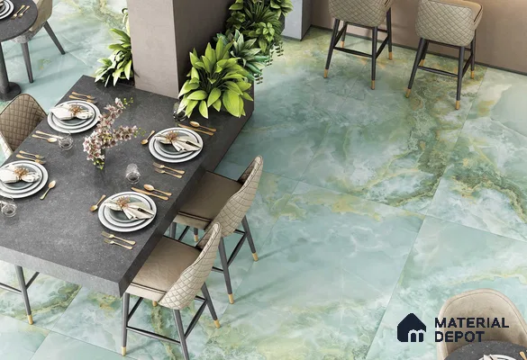 Marble Floor & Wall Tile TL 05818 E Gravier Onyx Olive 2 ft x 4 ft Vitrified Matte Finish - 9 mm |  | Suitable for Living Room, Bedroom, Bathroom
