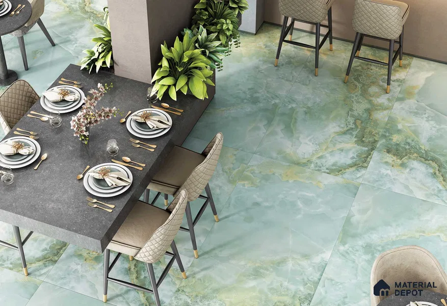 Marble Floor & Wall Tile TL 05818 E Gravier Onyx Olive 2 ft x 4 ft Vitrified Matte Finish - 9 mm |  | Suitable for Living Room, Bedroom, Bathroom