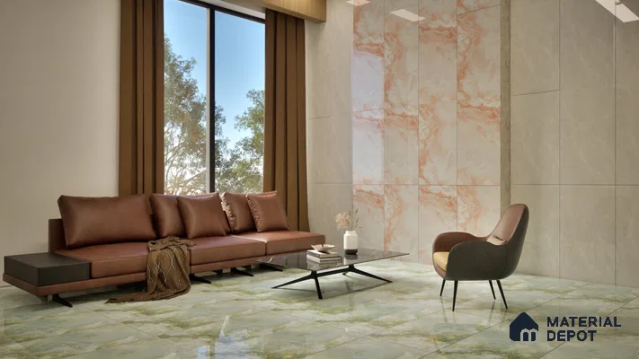 Marble Floor & Wall Tile TL 05818 B Gravier Blush Onyx 2 ft x 4 ft Vitrified Glossy Finish - 9 mm | 10 Random Design | Suitable for Living Room, Bedroom, Bathroom