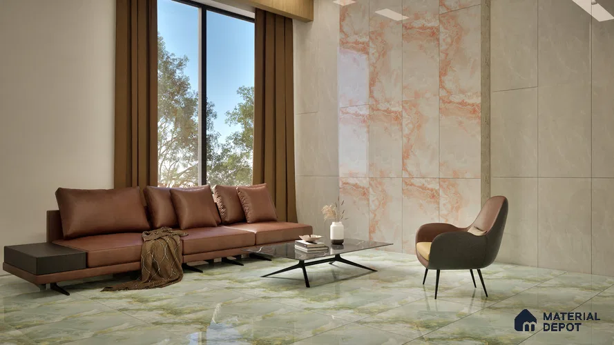 Marble Floor & Wall Tile TL 05818 B Gravier Blush Onyx 2 ft x 4 ft Vitrified Glossy Finish - 9 mm | 10 Random Design | Suitable for Living Room, Bedroom, Bathroom