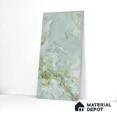Marble Floor & Wall Tile TL 05818 Gravier Onyx Olive 2 ft x 4 ft Vitrified Glossy Finish - 9 mm | 10 Random Design | Suitable for Living Room, Bedroom, Bathroom (Sample)