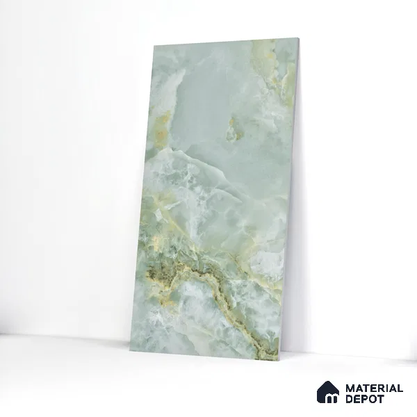 Marble Floor & Wall Tile TL 05818 Gravier Onyx Olive 2 ft x 4 ft Vitrified Glossy Finish - 9 mm | 10 Random Design | Suitable for Living Room, Bedroom, Bathroom (Sample)