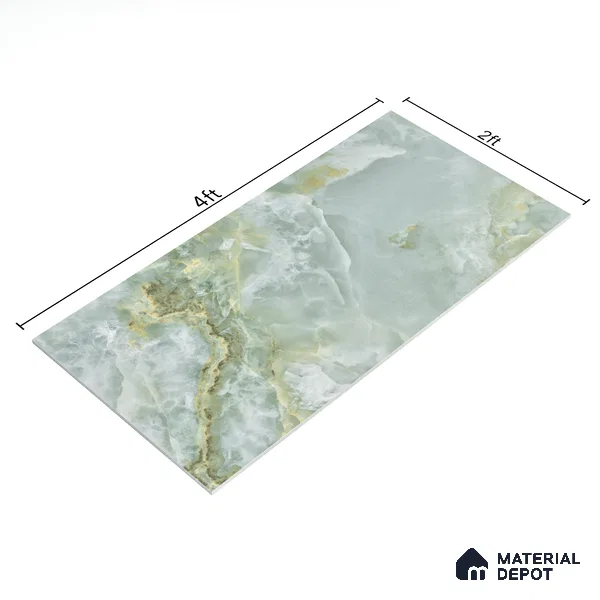Marble Floor & Wall Tile TL 05818 Gravier Onyx Olive 2 ft x 4 ft Vitrified Glossy Finish - 9 mm | 10 Random Design | Suitable for Living Room, Bedroom, Bathroom (Sample)