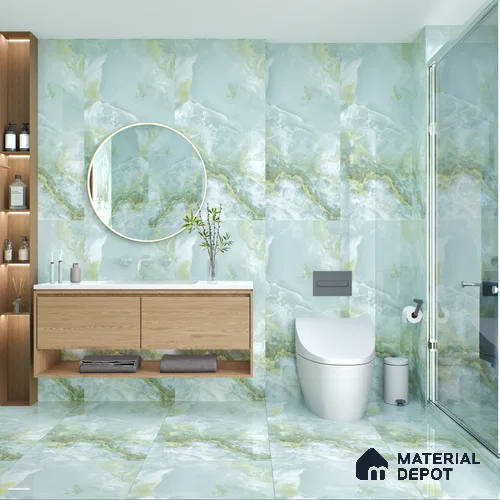 Marble Floor & Wall Tile TL 05818 Gravier Onyx Olive 2 ft x 4 ft Vitrified Glossy Finish - 9 mm | 10 Random Design | Suitable for Living Room, Bedroom, Bathroom
