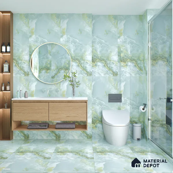 Marble Floor & Wall Tile TL 05818 E Gravier Onyx Olive 2 ft x 4 ft Vitrified Matte Finish - 9 mm |  | Suitable for Living Room, Bedroom, Bathroom