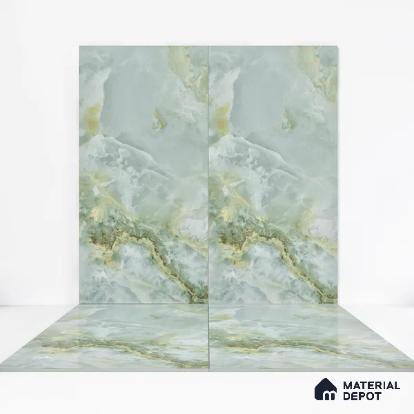 Marble Floor & Wall Tile TL 05818 E Gravier Onyx Olive 2 ft x 4 ft Vitrified Matte Finish - 9 mm |  | Suitable for Living Room, Bedroom, Bathroom