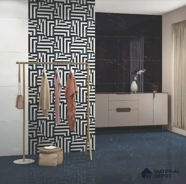 Geometric Floor & Wall Tile TL 05812 B Gravier Soft Geo Decor 2 ft x 4 ft Vitrified High Gloss Finish - 9 mm | Suitable for Living Room, Bedroom, Bathroom (Sample)