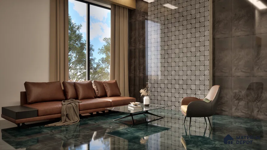 Marble Wall Tile TL 05461 C Soul Nero 2 ft x 4 ft Vitrified High Gloss Finish - 9 mm | 6 Random Design | Suitable for Living Room, Bedroom, Bathroom, Kitchen