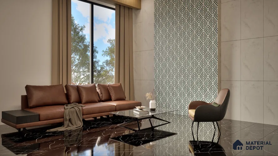 Highlighter Wall Tile TL 05461 E Gravier Soul Bianco Decor 2 ft x 4 ft Vitrified High Gloss Finish - 9 mm | Suitable For Bathroom, Accent/Feature Wall, Dining Area