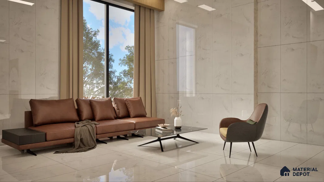 Marble Wall Tile TL 05461 Soul Bianco 2 ft x 4 ft Vitrified High Gloss Finish - 9 mm | 6 Random Design | Suitable for Living Room, Bedroom, Bathroom, Kitchen (Sample)