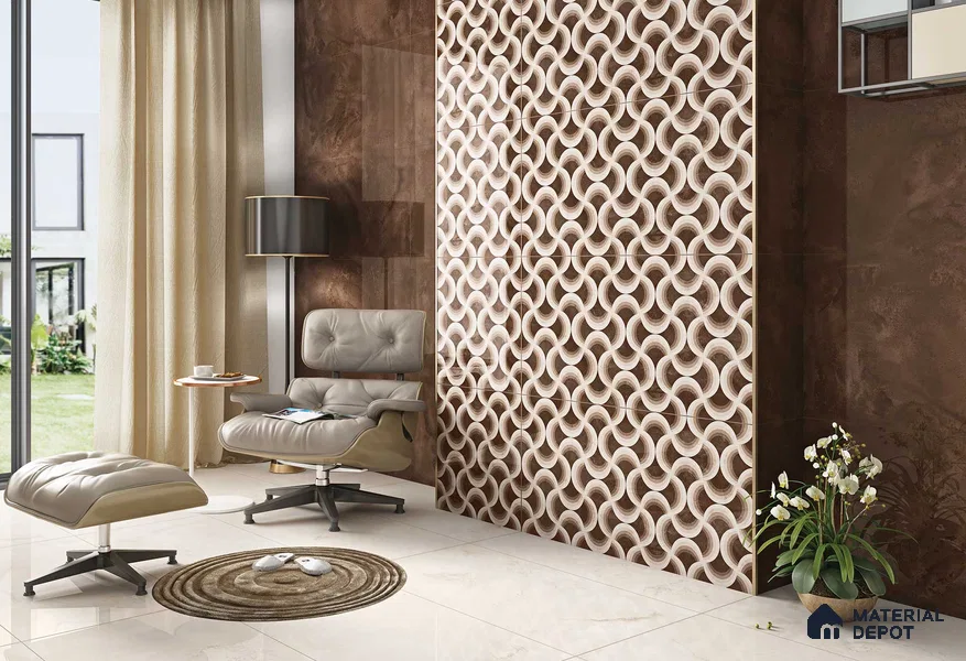 Marble Wall Tile TL 05460 B Soul Brown 2 ft x 4 ft Vitrified High Gloss Finish - 9 mm | 6 Random Design | Suitable for Living Room, Bedroom, Bathroom, Kitchen