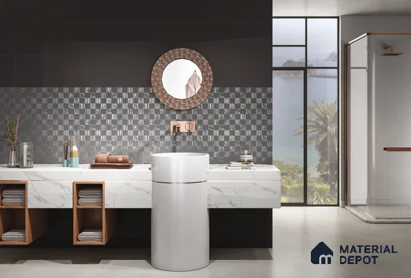 Metallic Wall Tile TL 05496 Lustra Opulent Silver 2 ft x 1 ft Ceramic Metallic Finish - 9 mm | Suitable for Bathroom, Kitchen (Sample)