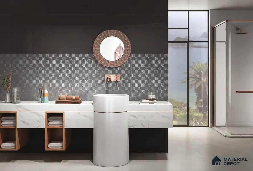 Metallic Wall Tile TL 05496 Lustra Opulent Silver 2 ft x 1 ft Ceramic Metallic Finish - 9 mm | Suitable for Bathroom, Kitchen (Sample)
