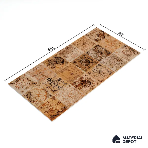 Moroccan Wall Tile TL 05609 Gravier Golden Ethno Decor 2 ft x 4 ft Vitrified Sand Matte Finish - 9 mm | 2 Random Design | Suitable for Living Room, Bedroom, Bathroom (Sample)