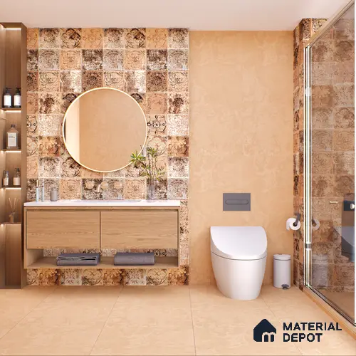 Moroccan Wall Tile TL 05609 Gravier Golden Ethno Decor 2 ft x 4 ft Vitrified Sand Matte Finish - 9 mm | 2 Random Design | Suitable for Living Room, Bedroom, Bathroom