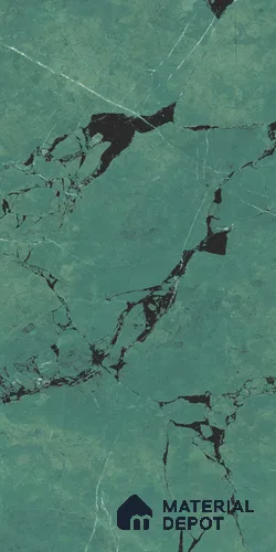 Green Marble Floor & Wall Tile TL 08022  Ornate Green Melody 5.2 ft x 2.6 ft Vitrified High Gloss Finish - 9 mm | 4 Random Design | Suitable for Living Room, Bedroom, Bathroom