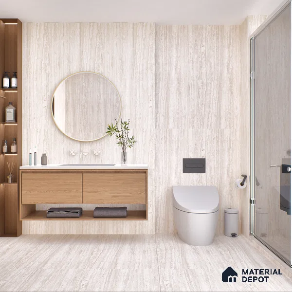 Stone Floor & Wall Tile TL 05815 B Gravier Soft Travertine 2 ft x 4 ft Vitrified Lush Matte Finish - 9 mm | 6 Random Design | Suitable for Living Room, Bathroom & Office