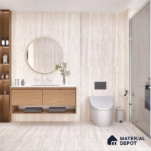 Stone Floor & Wall Tile TL 05815 B Gravier Soft Travertine 2 ft x 4 ft Vitrified Lush Matte Finish - 9 mm | 6 Random Design | Suitable for Living Room, Bedroom, Bathroom