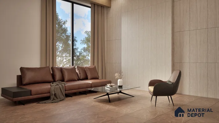 Stone Floor & Wall Tile TL 05815 B Gravier Soft Travertine 2 ft x 4 ft Vitrified Lush Matte Finish - 9 mm | 6 Random Design | Suitable for Living Room, Bathroom & Office
