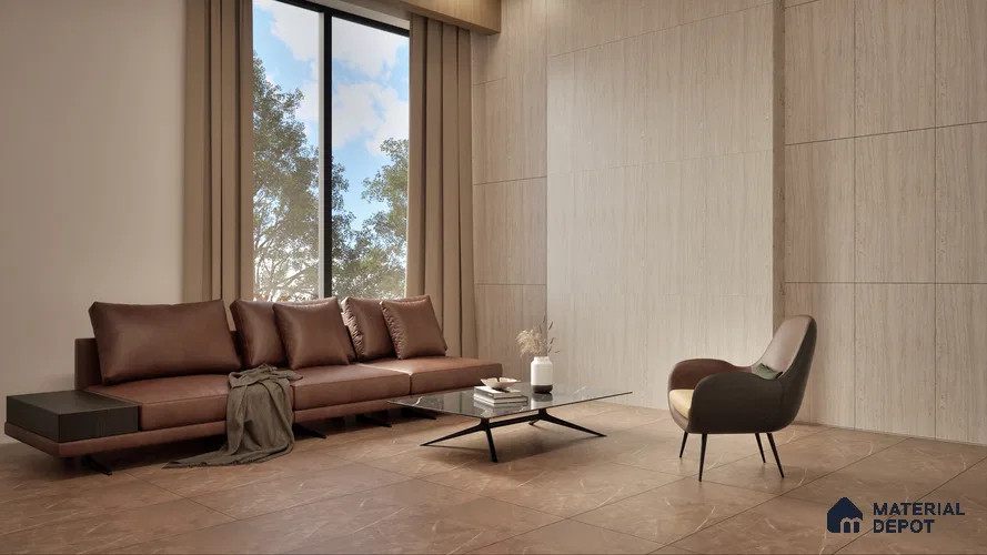Stone Floor & Wall Tile TL 05815 B Gravier Soft Travertine 2 ft x 4 ft Vitrified Lush Matte Finish - 9 mm | 6 Random Design | Suitable for Living Room, Bathroom & Office
