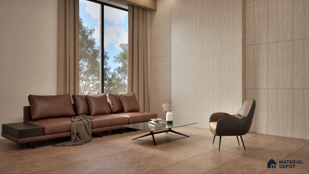 Stone Floor & Wall Tile TL 05815 B Gravier Soft Travertine 2 ft x 4 ft Vitrified Lush Matte Finish - 9 mm | 6 Random Design | Suitable for Living Room, Bathroom & Office