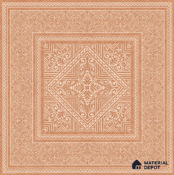 Moroccan Carpet Floor TL 11516 B Levels Red Border 8 inc x 8 inc Anti Skid Vitrified Whitebody Digimatt Finish - 8 mm | Suitable for Living Room,Bedroom,Dining & Kitchen | Minimum 3 mm Spacer is Mandatory