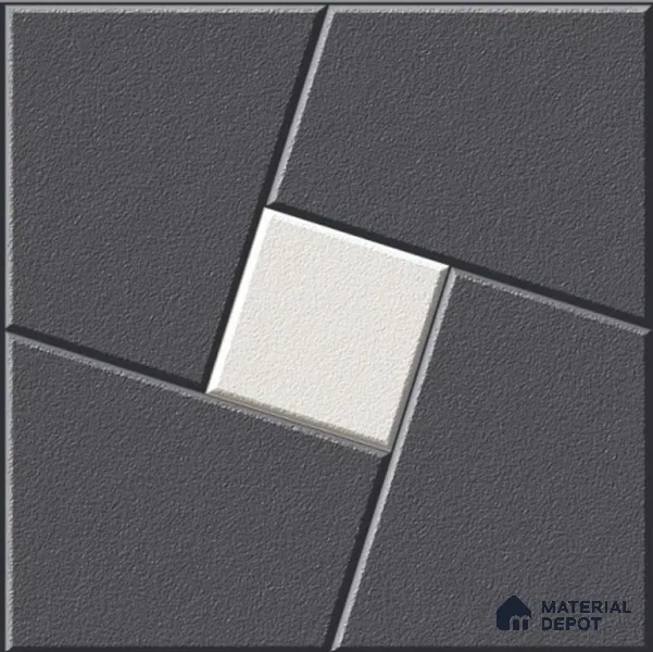 Black Patterned Tile TL 09070 B Flandes Nero 16 inch x 16 inch Vitrified Carving Matte Finish - 12 mm | | Suitable for Parking, Terrace | Pattern Alignment May Vary | 2-3 mm Spacer is Mandatory