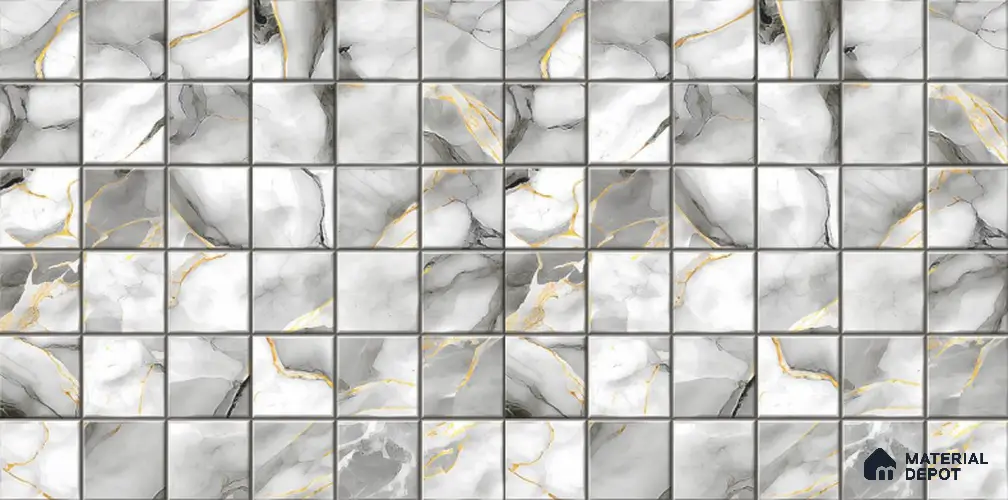 White Faux Mosaic Wall Tile TL 09097  Fenix Blanco 1 ft x 1 ft Ceramic Glossy Finish - 9 mm | Suitable for Highlighter Wall, Bathroom, Kitchen Wall & Backsplash