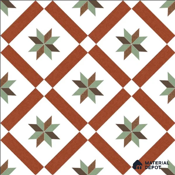 Moroccan Wall & Floor Athangudi Tile TL 09105 132 1 ft x 1 ft Vitrified Carving Matte Finish - 9 mm | Suitable For Bathroom, Kitchen, Balcony | Please Expect a Slight Variation of Pattern