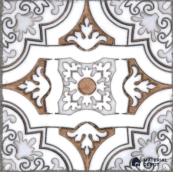 Moroccan Wall & Floor Tile TL 09102 104 1 ft x 1 ft Vitrified Carving Matte Finish - 9 mm | Suitable For Bathroom, Kitchen, Balcony | Please Expect a Slight Variation of Pattern