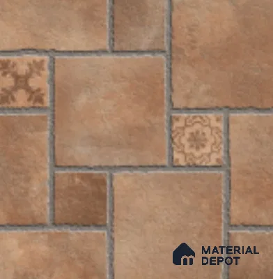 Brown Stone Floor Tile TL 10747  Sahara Brown 16 inch x 16 inch Vitrified Carving Matte Finish - 12 mm | Random 4 | Suitable for Parking, Terrace | Pattern Alignment May Vary | 2-3 mm Spacer is Mandatory