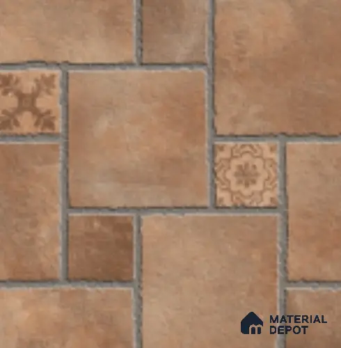 Brown Stone Floor Tile TL 10747  Sahara Brown 16 inch x 16 inch Vitrified Carving Matte Finish - 12 mm | Random 4 | Suitable for Parking, Terrace | Pattern Alignment May Vary | 2-3 mm Spacer is Mandatory
