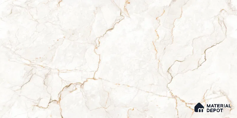 White Marble  Tile TL 08769  Royal Sanzio Avorio 4 ft x 2 ft Vitrified Carving Matte Finish - 9 mm | Suitable for Living Room, Bedroom, Bathroom