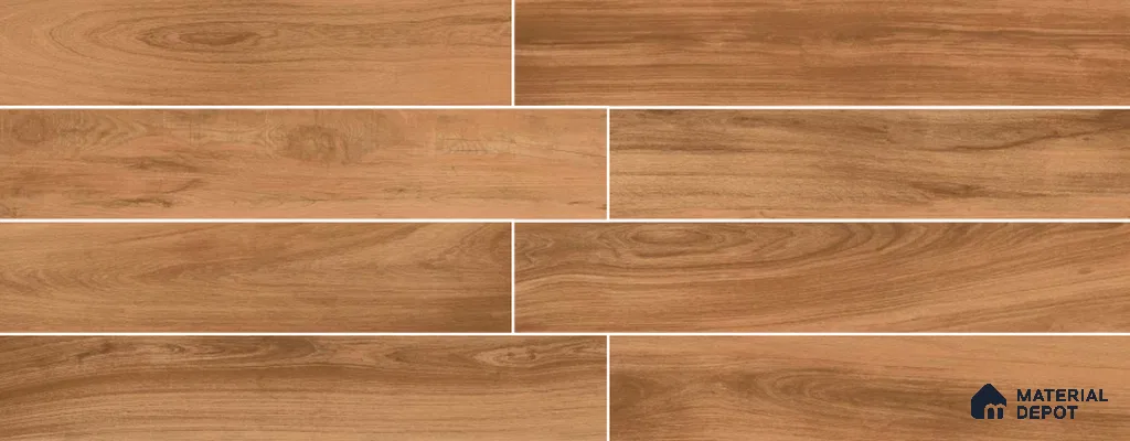 Brown Wooden Strip Floor & Wall Tile TL 09132 Grainor Royal Brown 4 ft x 8 Inch Vitrified Carving Matte Finish - 9 mm | Suitable for Living Room, Bedroom, Foyer, Dining | 2-3 mm Spacer is Mandatory