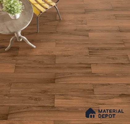 Brown Wooden Strip Floor & Wall Tile TL 09132 Grainor Royal Brown 4 ft x 8 Inch Vitrified Carving Matte Finish - 9 mm | Suitable for Living Room, Bedroom, Foyer, Dining | 2-3 mm Spacer is Mandatory