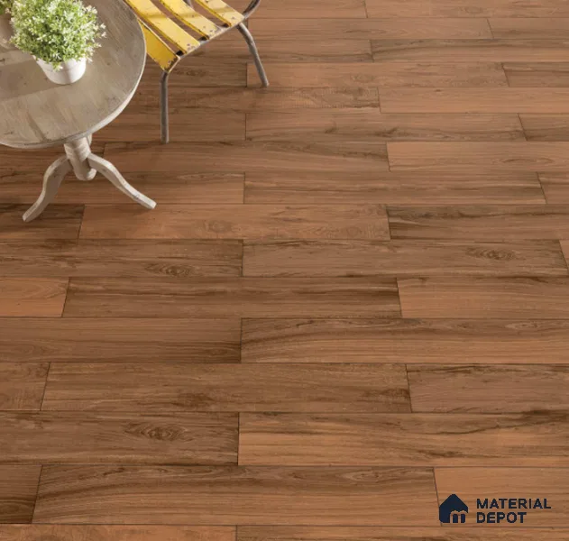 Brown Wooden Strip Floor & Wall Tile TL 09132 Grainor Royal Brown 4 ft x 8 Inch Vitrified Carving Matte Finish - 9 mm | Suitable for Living Room, Bedroom, Foyer, Dining | 2-3 mm Spacer is Mandatory