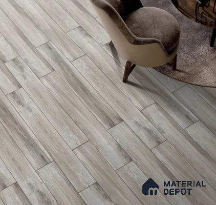 Grey Wooden Strip Floor & Wall Tile TL 09129 Grainor Castello Slate 4 ft x 8 Inch Vitrified Carving Matte Finish - 9 mm | Suitable for Living Room, Bedroom, Foyer, Dining | 2-3 mm Spacer is Mandatory