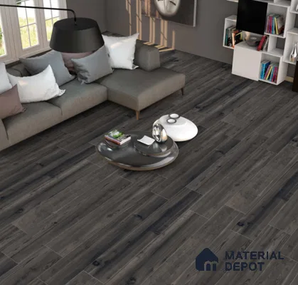 Black Wooden Strip Floor & Wall Tile TL 09141 Grainor Spatula Black 4 ft x 8 Inch Vitrified Carving Matte Finish - 9 mm | Suitable for Living Room, Bedroom, Foyer, Dining | 2-3 mm Spacer is Mandatory