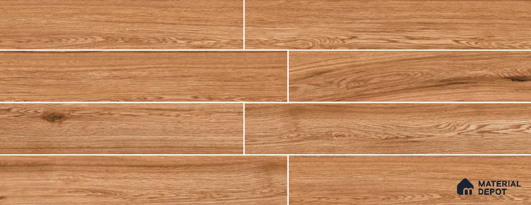 Brown Wooden Strip Floor & Wall Tile TL 09130 Grainor Copper Bonny 4 ft x 8 Inch Vitrified Carving Matte Finish - 9 mm | Suitable for Living Room, Bedroom, Foyer, Dining | 2-3 mm Spacer is Mandatory