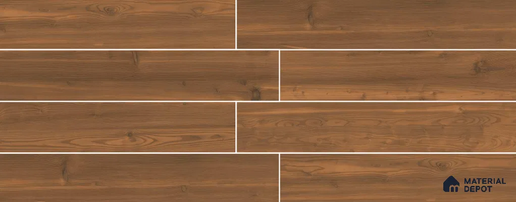 Brown Wooden Strip Floor & Wall Tile TL 09142 Grainor Spatula Brown 4 ft x 8 Inch Vitrified Carving Matte Finish - 9 mm | Suitable for Living Room, Bedroom, Foyer, Dining | 2-3 mm Spacer is Mandatory