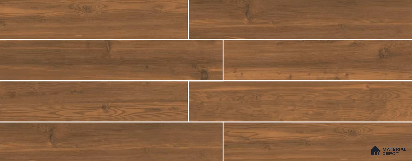 Brown Wooden Strip Floor & Wall Tile TL 09142 Grainor Spatula Brown 4 ft x 8 Inch Vitrified Carving Matte Finish - 9 mm | Suitable for Living Room, Bedroom, Foyer, Dining | 2-3 mm Spacer is Mandatory
