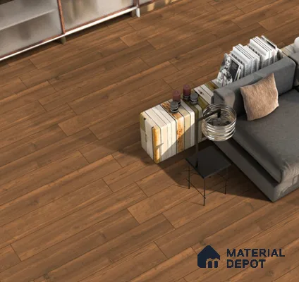 Brown Wooden Strip Floor & Wall Tile TL 09142 Grainor Spatula Brown 4 ft x 8 Inch Vitrified Carving Matte Finish - 9 mm | Suitable for Living Room, Bedroom, Foyer, Dining | 2-3 mm Spacer is Mandatory