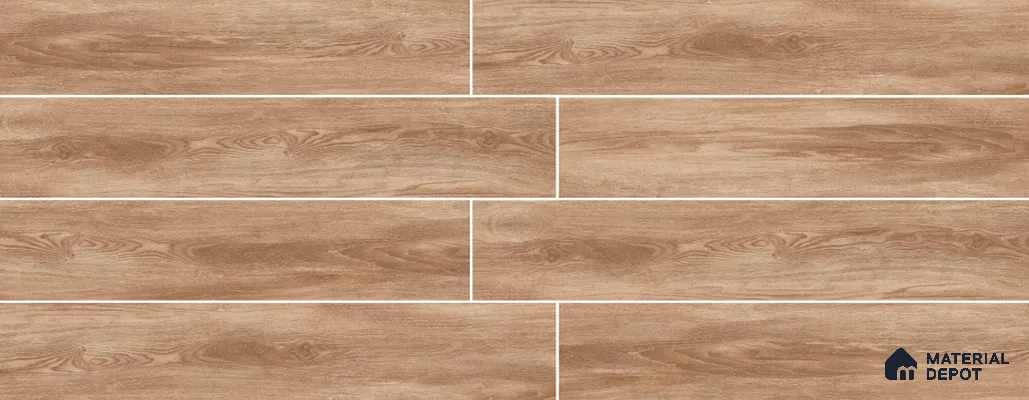 Brown Wooden Strip Floor & Wall Tile TL 09131 Grainor Mountain Brown 4 ft x 8 Inch Vitrified Carving Matte Finish - 9 mm | Suitable for Living Room, Bedroom, Foyer, Dining | 2-3 mm Spacer is Mandatory