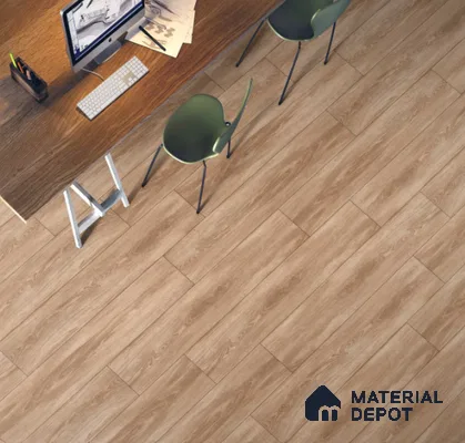 Brown Wooden Strip Floor & Wall Tile TL 09131 Grainor Mountain Brown 4 ft x 8 Inch Vitrified Carving Matte Finish - 9 mm | Suitable for Living Room, Bedroom, Foyer, Dining | 2-3 mm Spacer is Mandatory