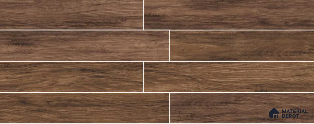 Brown Wooden Strip Floor & Wall Tile TL 09140 Grainor Caribbean Wood 4 ft x 8 Inch Vitrified Carving Matte Finish - 9 mm | Suitable for Living Room, Bedroom, Foyer, Dining | 2-3 mm Spacer is Mandatory