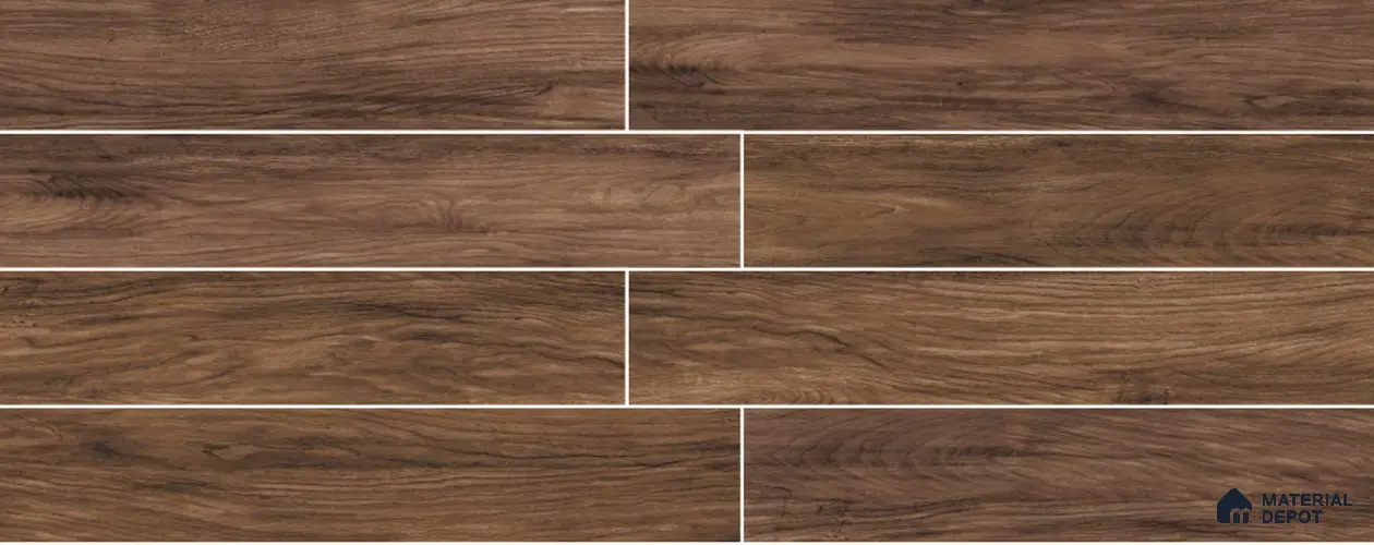 Brown Wooden Strip Floor & Wall Tile TL 09140 Grainor Caribbean Wood 4 ft x 8 Inch Vitrified Carving Matte Finish - 9 mm | Suitable for Living Room, Bedroom, Foyer, Dining | 2-3 mm Spacer is Mandatory