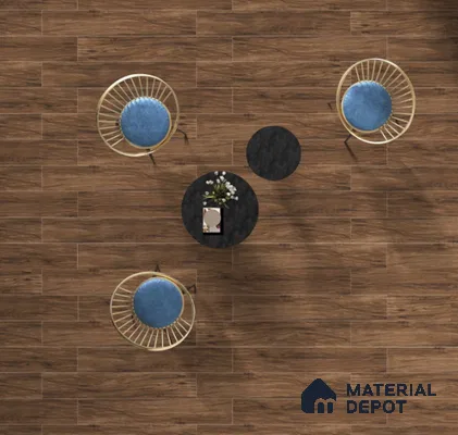 Brown Wooden Strip Floor & Wall Tile TL 09140 Grainor Caribbean Wood 4 ft x 8 Inch Vitrified Carving Matte Finish - 9 mm | Suitable for Living Room, Bedroom, Foyer, Dining | 2-3 mm Spacer is Mandatory