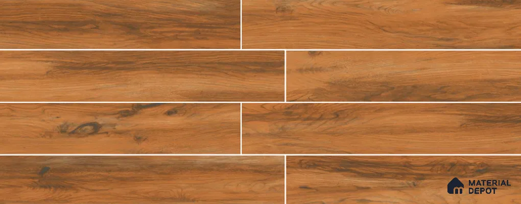 Brown Wooden Strip Floor & Wall Tile TL 09136 Grainor Dacota Pine 4 ft x 8 Inch Vitrified Carving Matte Finish - 9 mm | Suitable for Living Room, Bedroom, Foyer, Dining | 2-3 mm Spacer is Mandatory